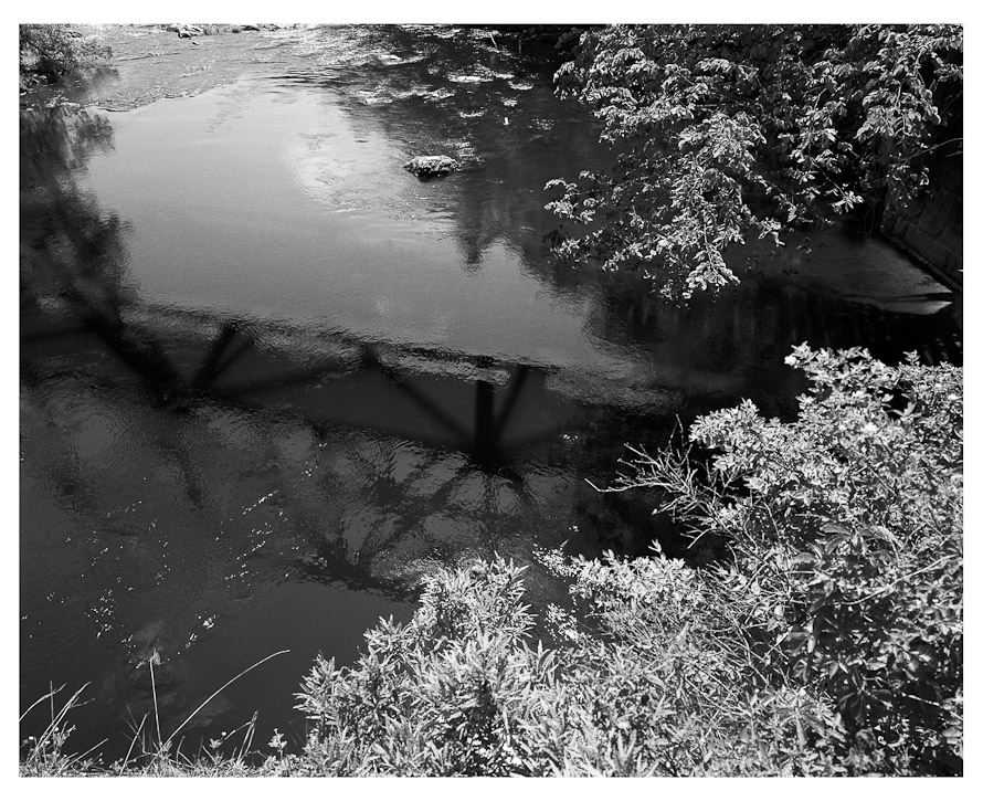 Rail Bridge Reflection, Little Androscoggin, Auburn, 2009